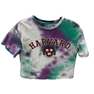 Gold Rush Harvard University Women's MD Purple Green White Tie Dyed Crop Top